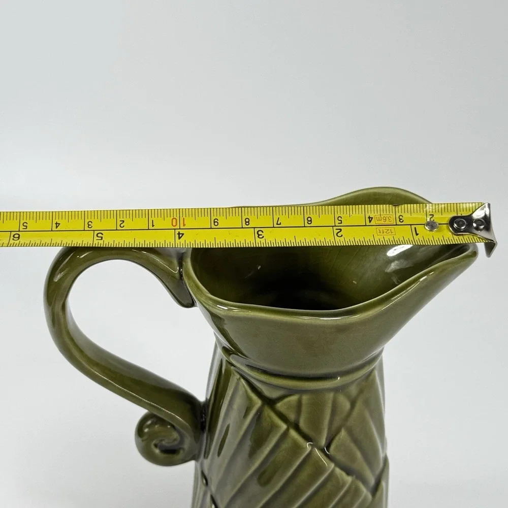 Mid Century Modern MCM Pitcher Vintage Avocado Green Geometric Ceramic 1970s‎